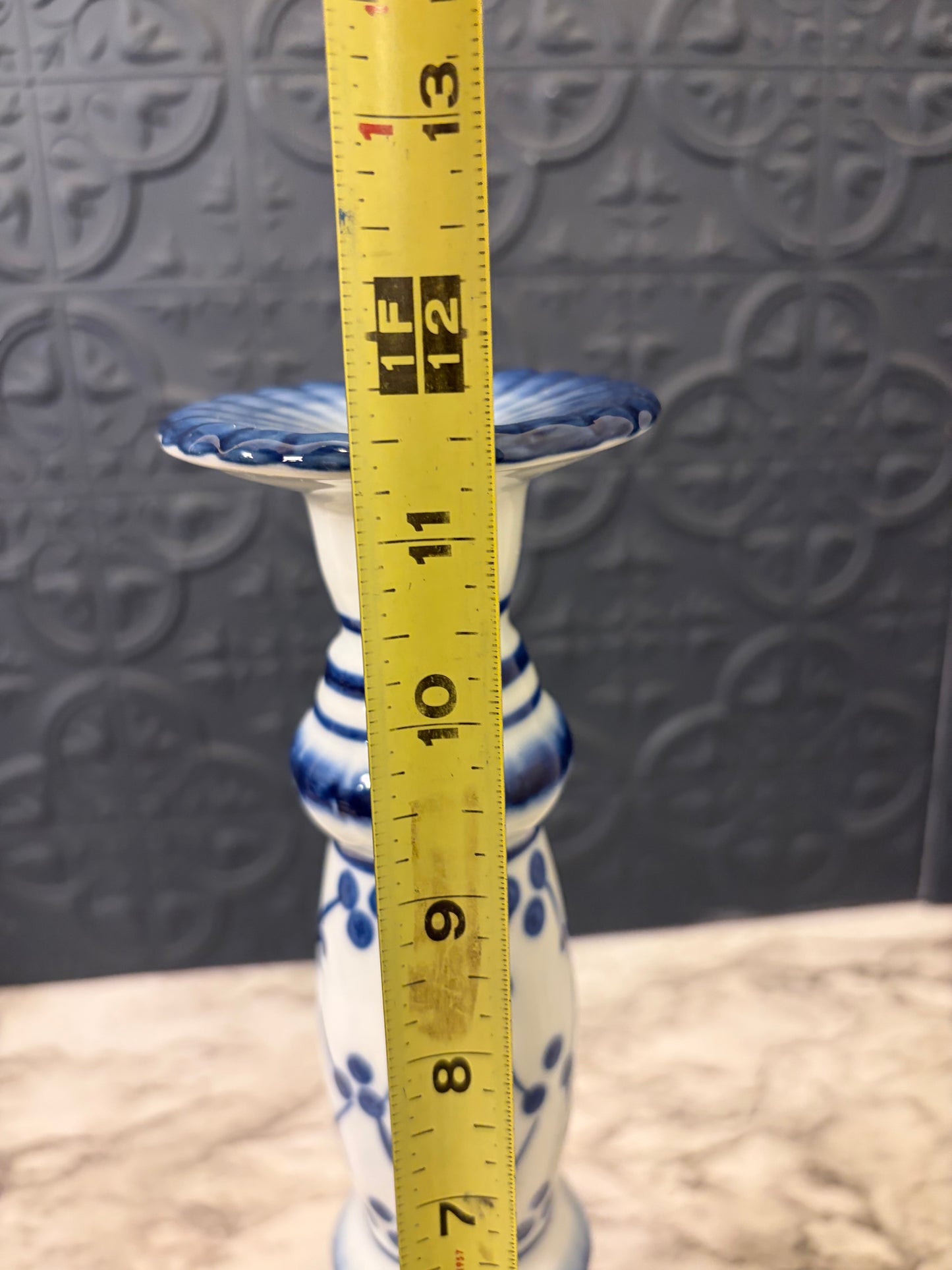 Blue and White Candlestick 11.25"