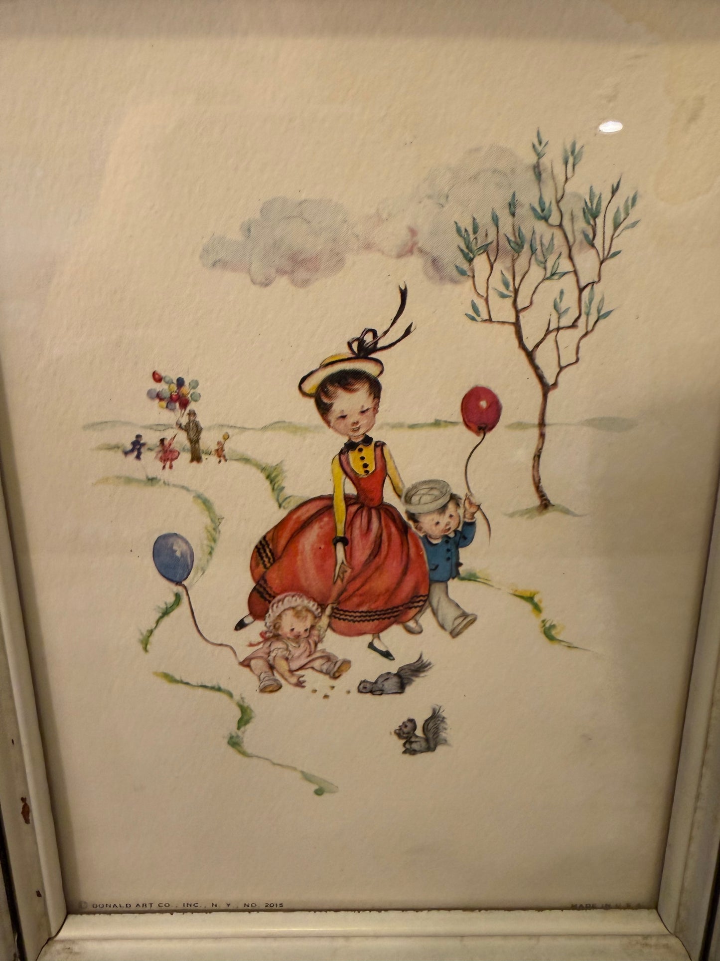 Gloria Briksen Lithograph of Mother and Children with Ballon