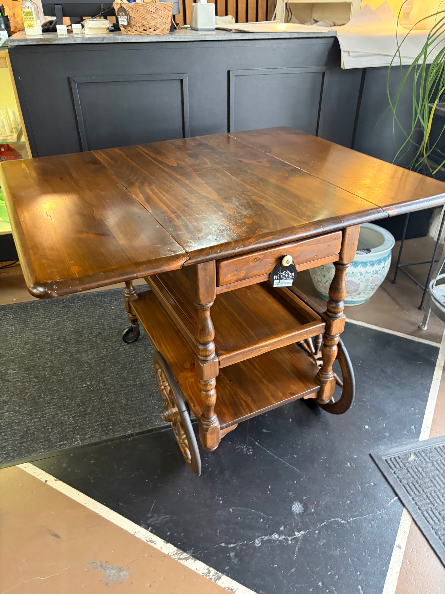 Wood Drop Leaf Tea Serving Cart