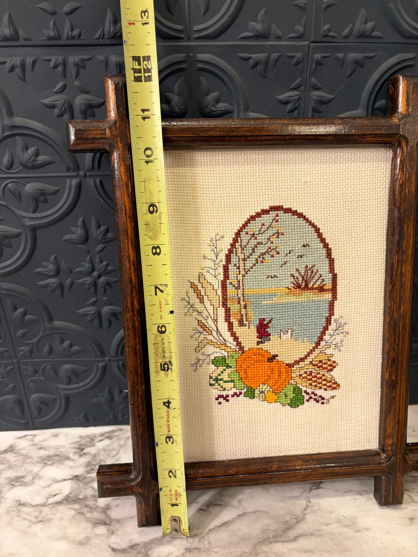 Framed Cross Stitch of Fall