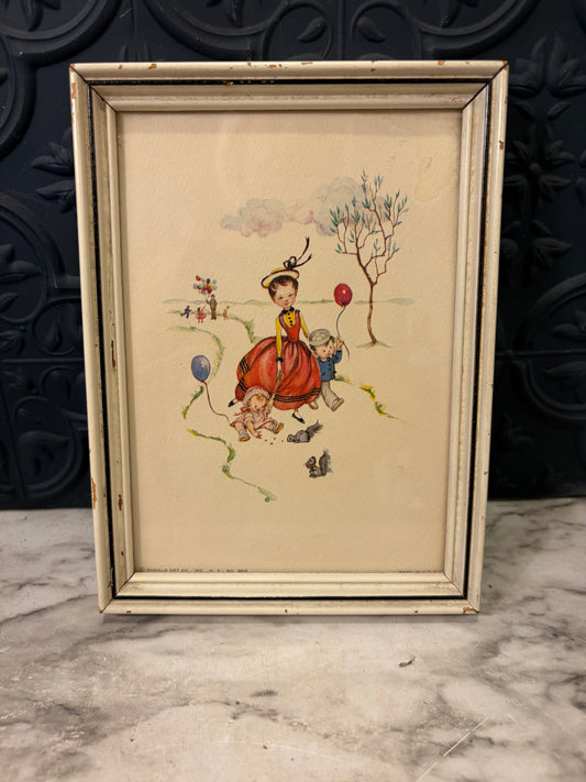 Gloria Briksen Lithograph of Mother and Children with Ballon