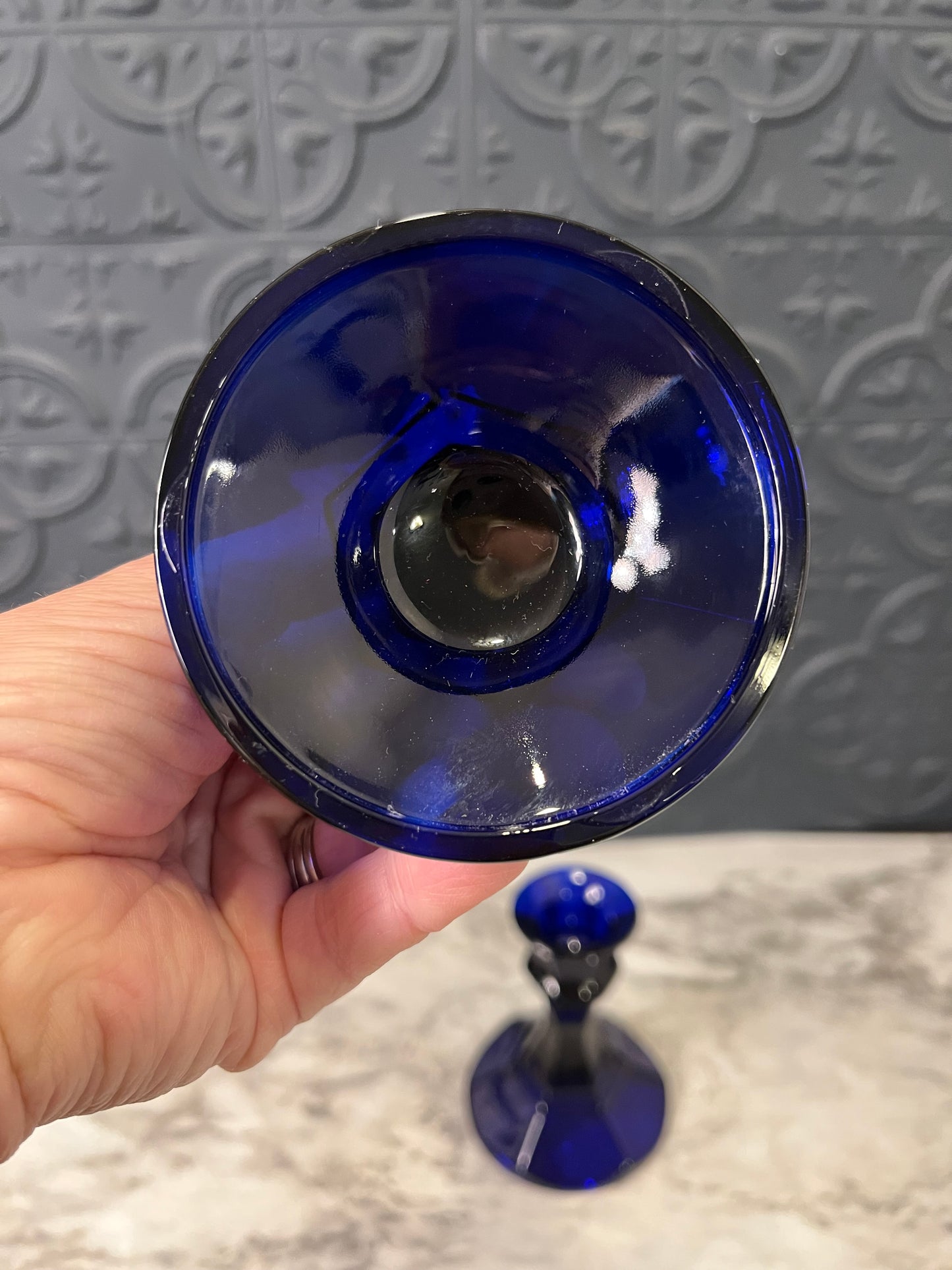 Cobalt Blue Glass candle holders x2