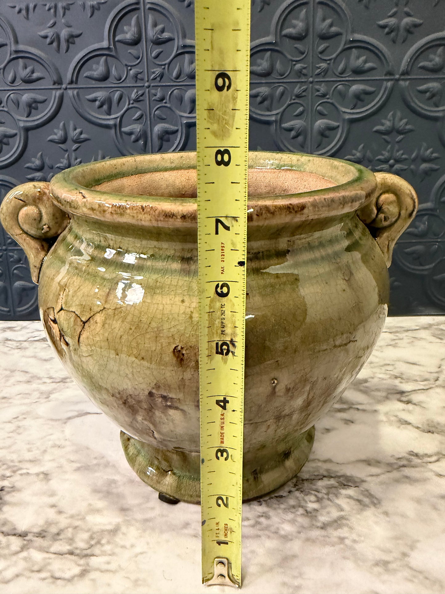 Green Glazed Pottery Pot with Handles