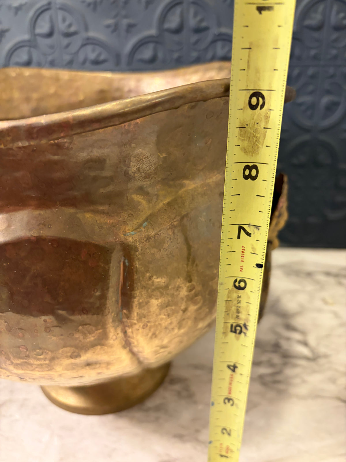 Large Brass Planter with Lion Head Handles