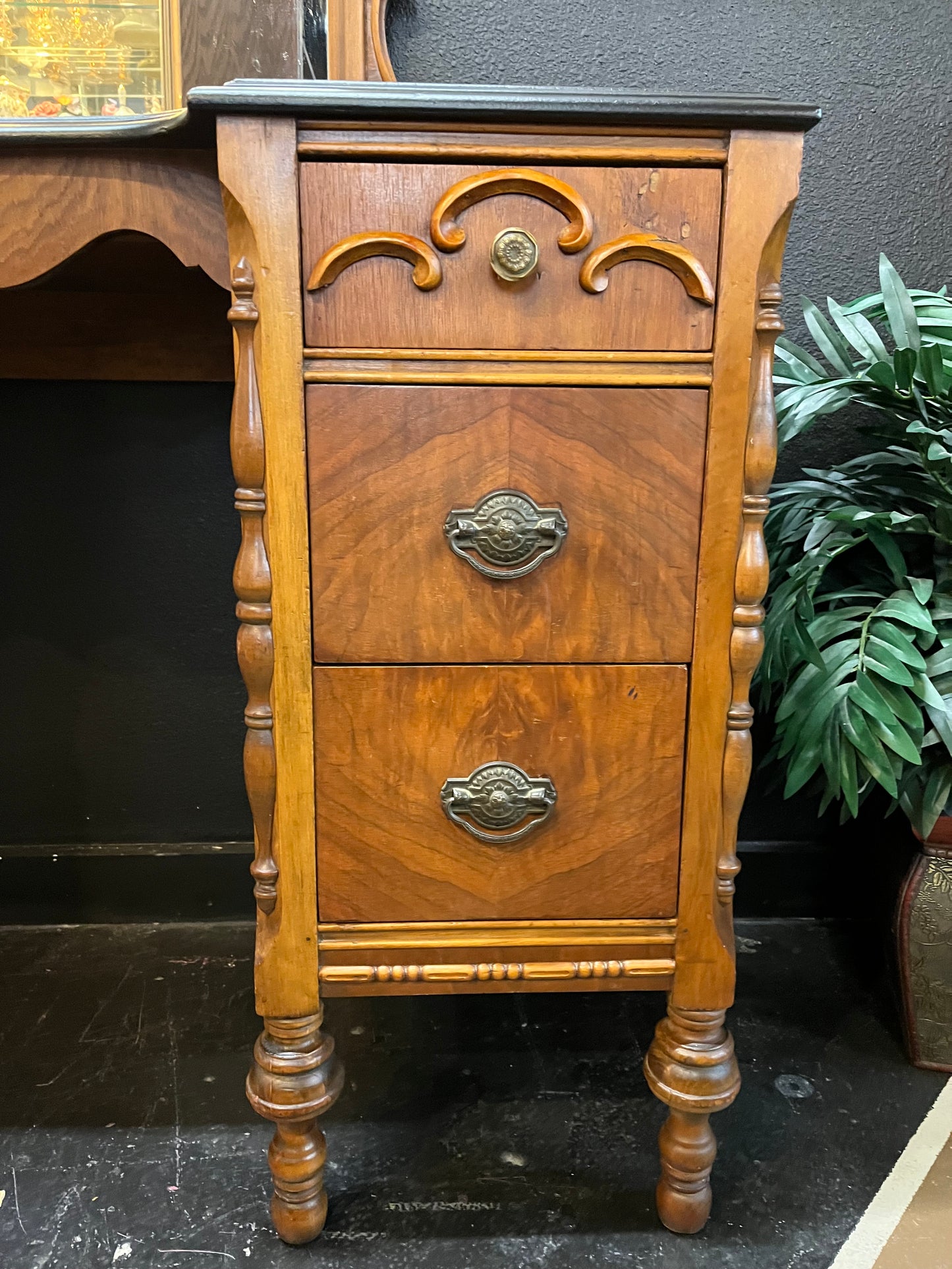 Antique Vanity with Black Top and Mirror