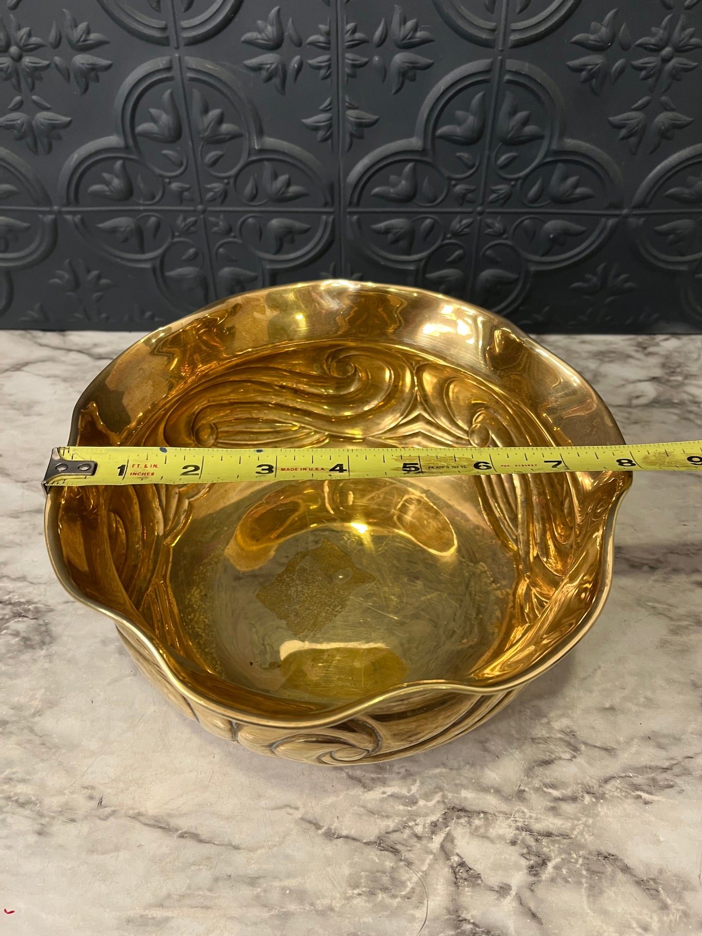 Brass Bowl with Swirl Design and Ruffle Top