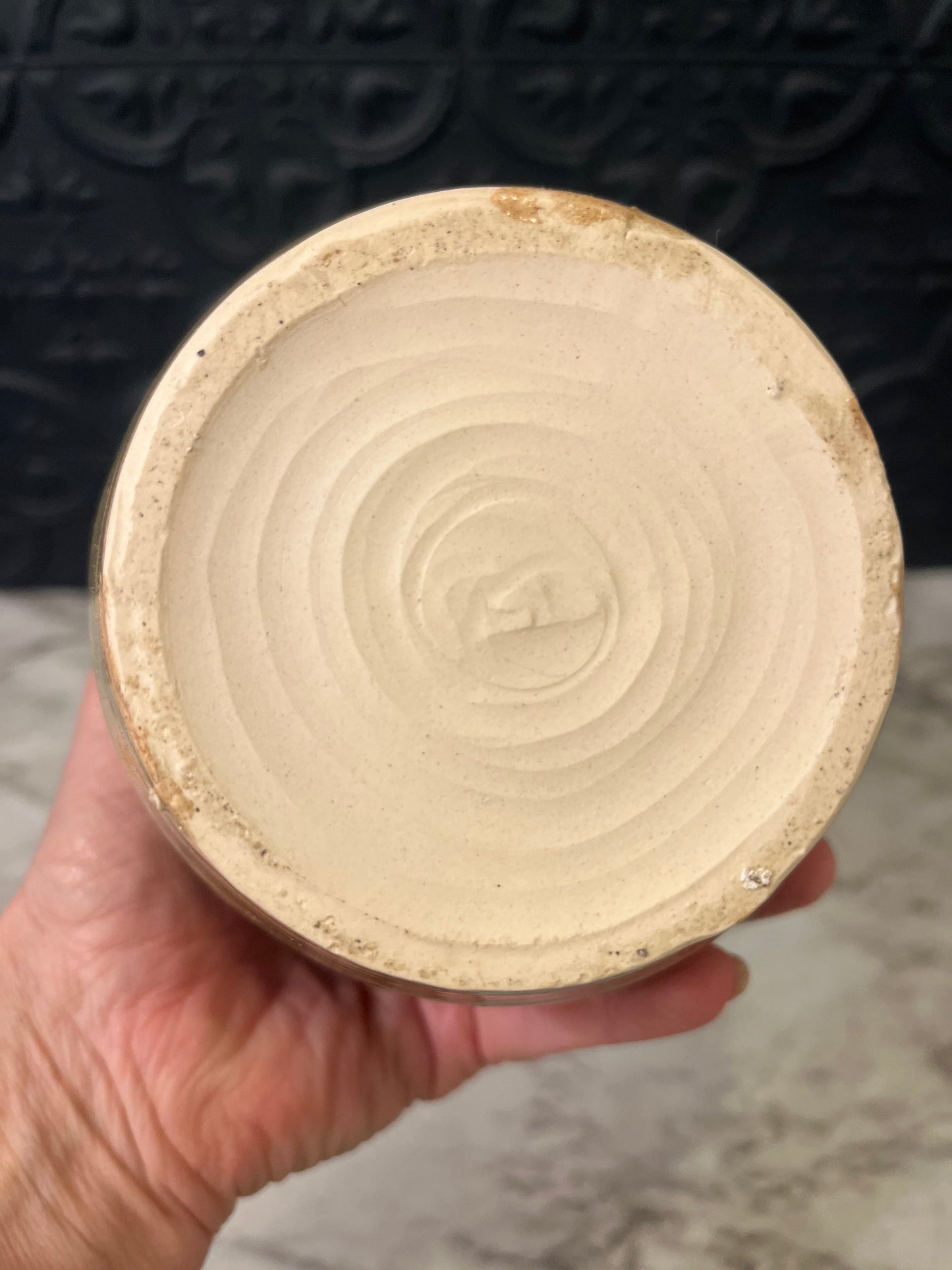 Studio Pottery Green with Wave Design