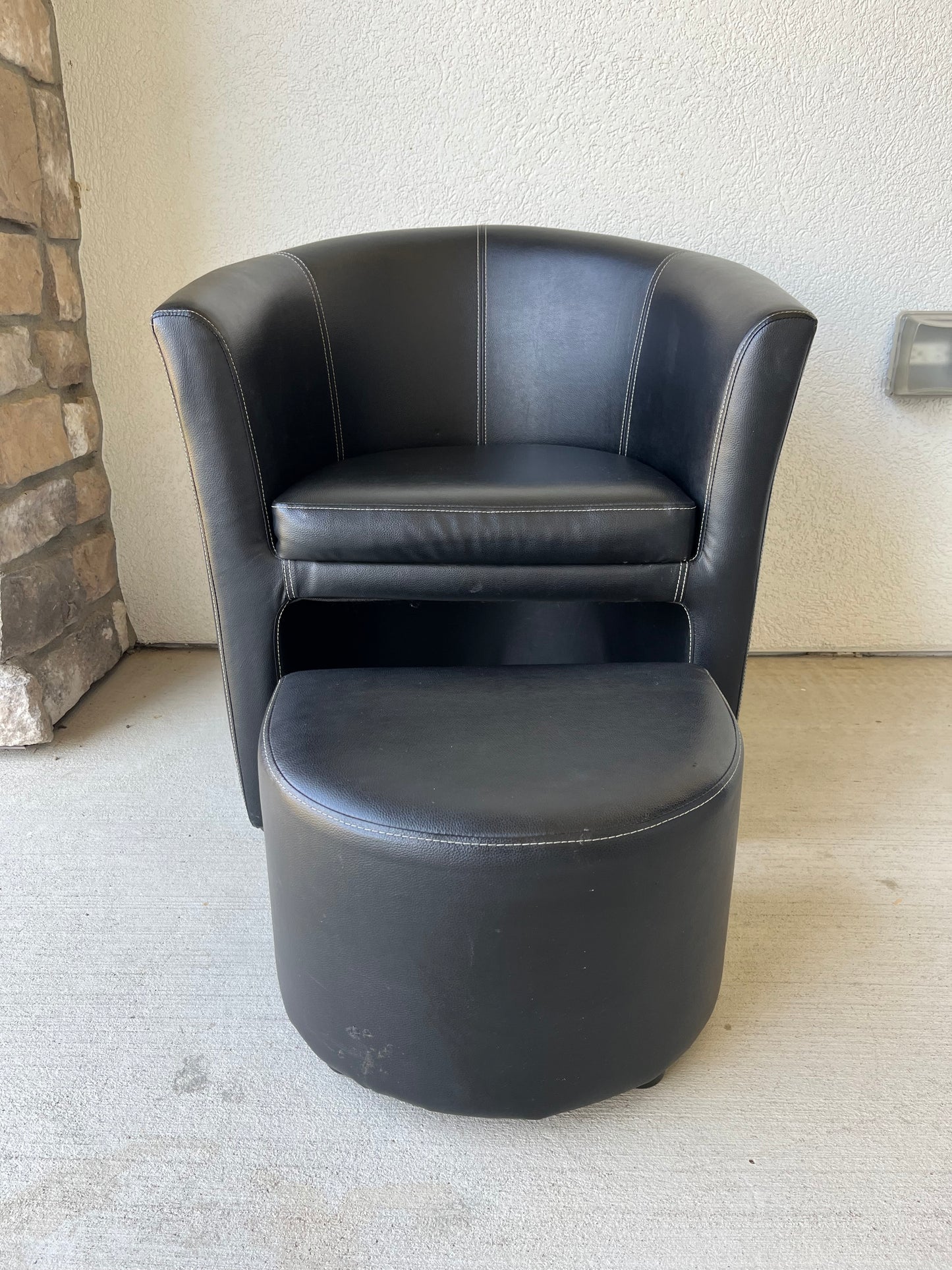 Black Faux Leather horseshoe Chair with Ottoman