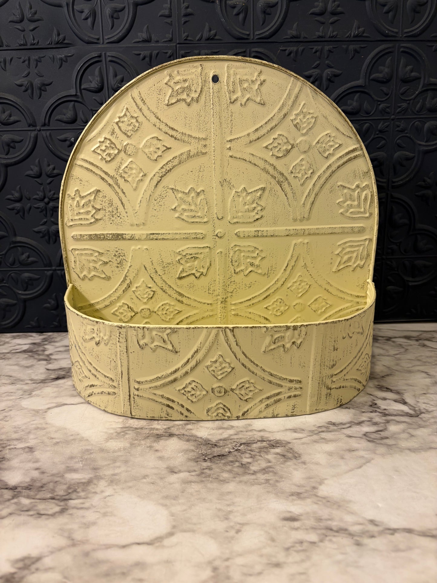 Cream Distress Metal Wall Planter half Round Design