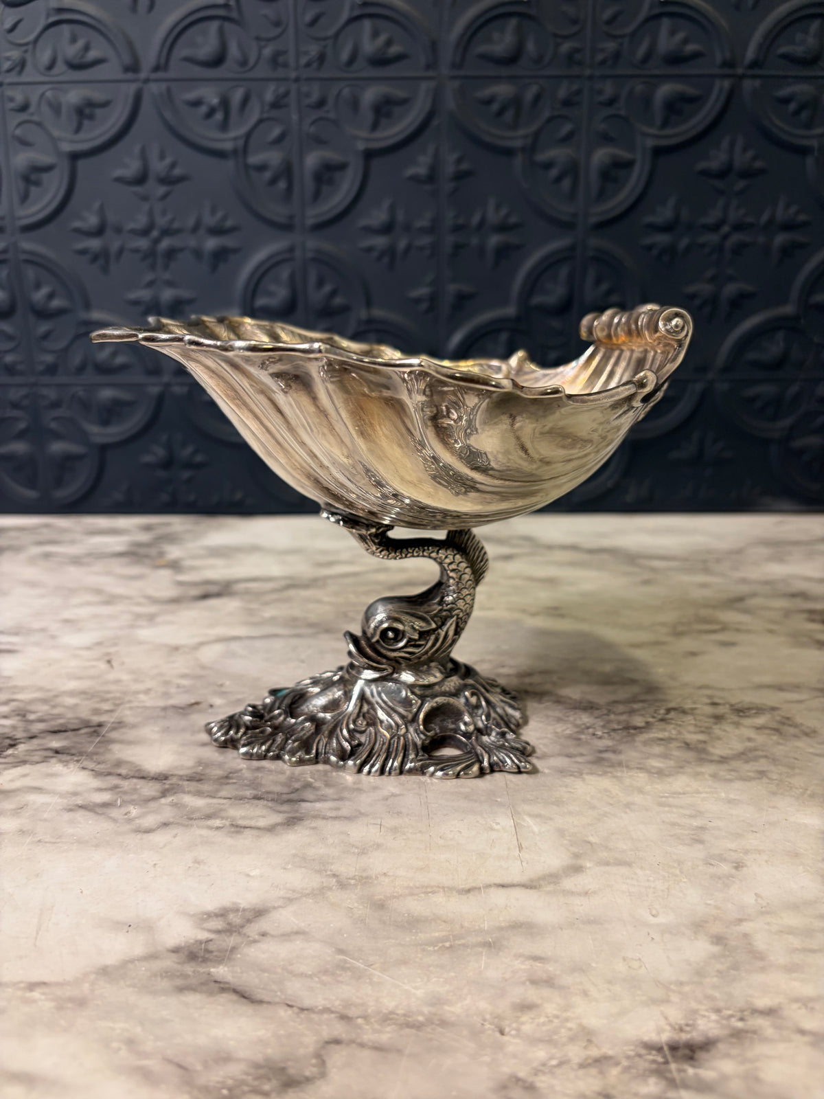 Silverplate Koi and Shell Pedestal Dish