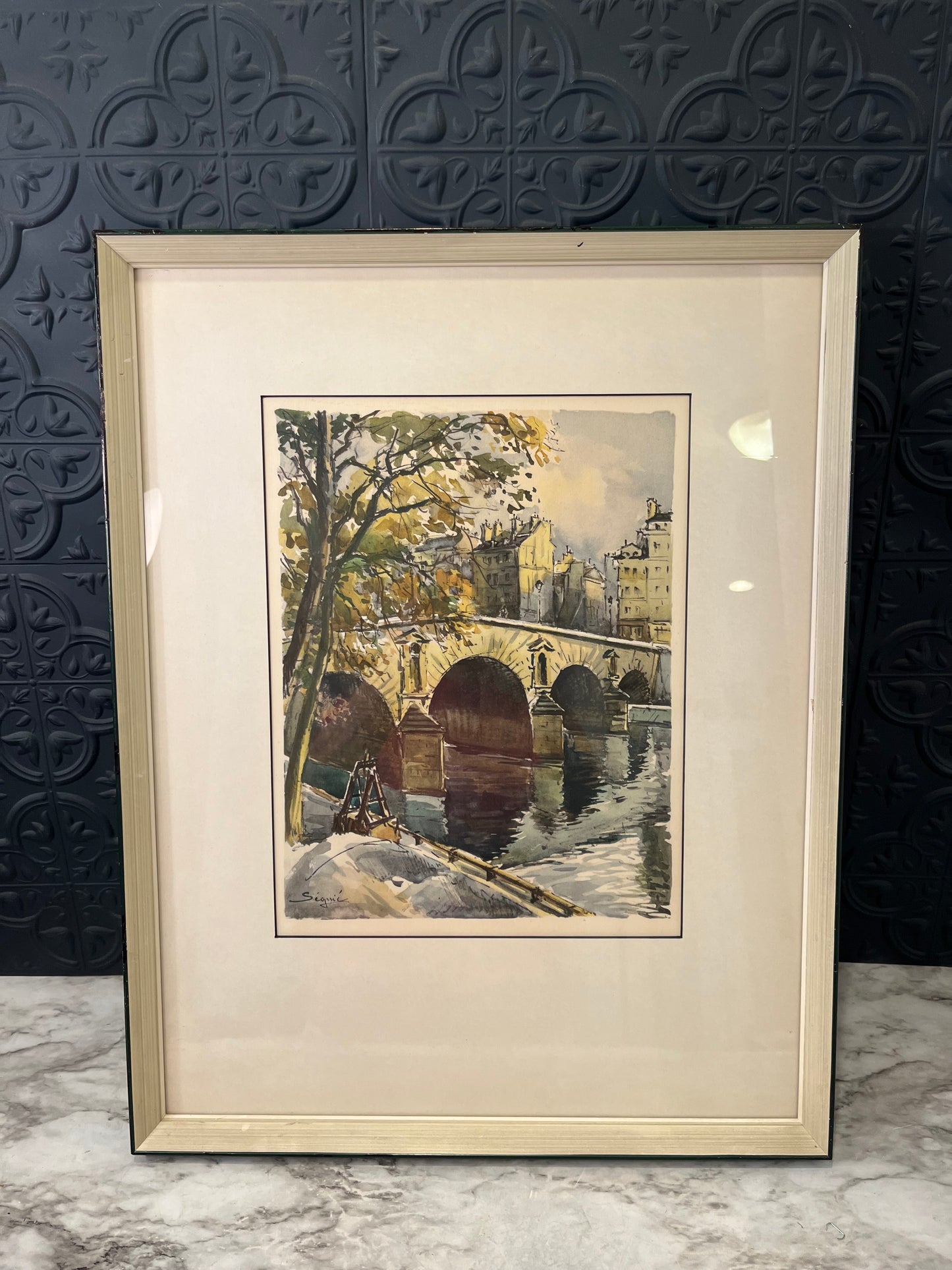 Parisian Bridge Pont Marie Print Framed