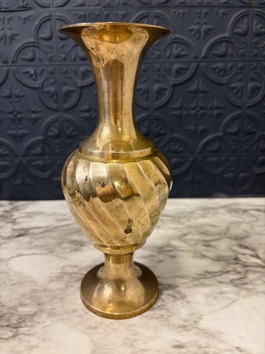 9.5" Brass Vase with Swirl Body