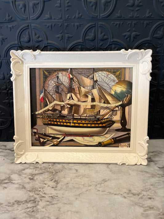 Charles Cerrny Ship Model Print in White Plastic Frame