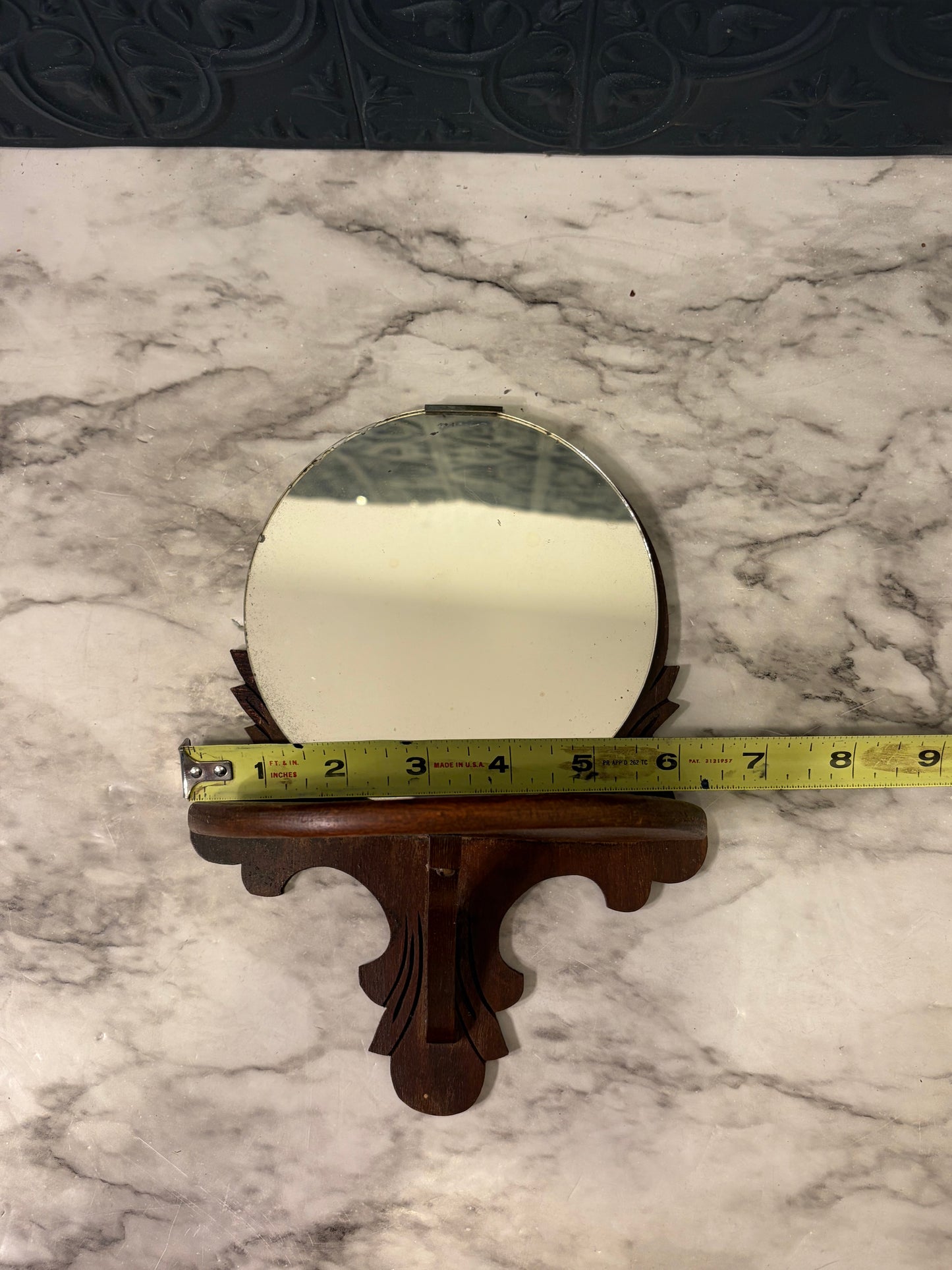 Vintage Wood Trinket shelf with Round Mirror