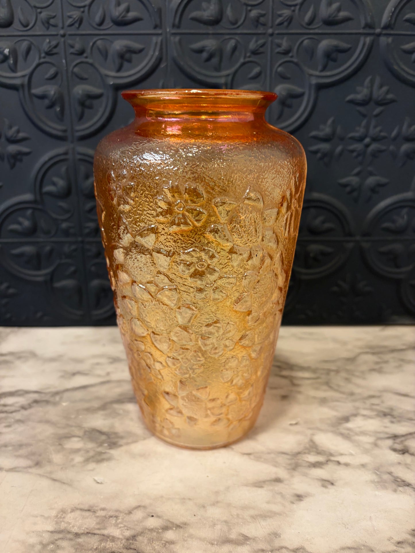 Marigold Carnival Glass Vase