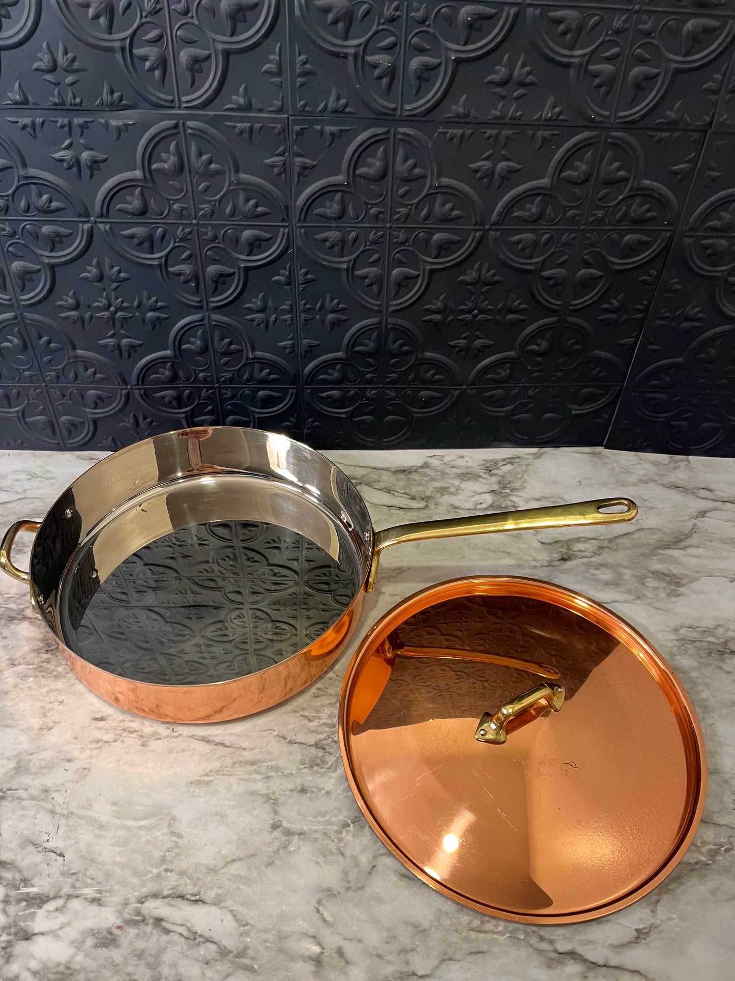 10" Copper Saute Pan with Brass Handle