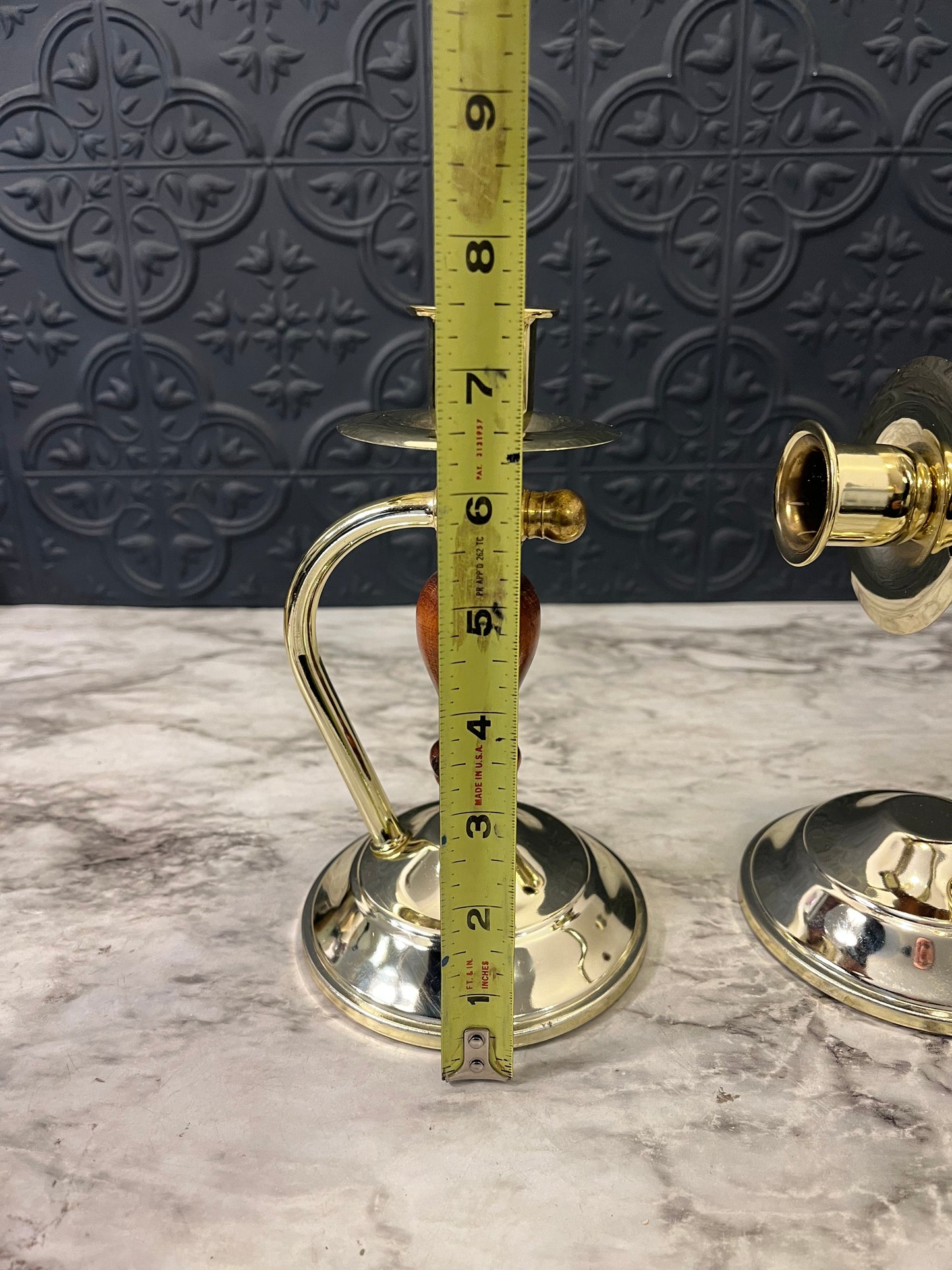 Set of 2 Home Interior Convertible Candle Holder wood and brass