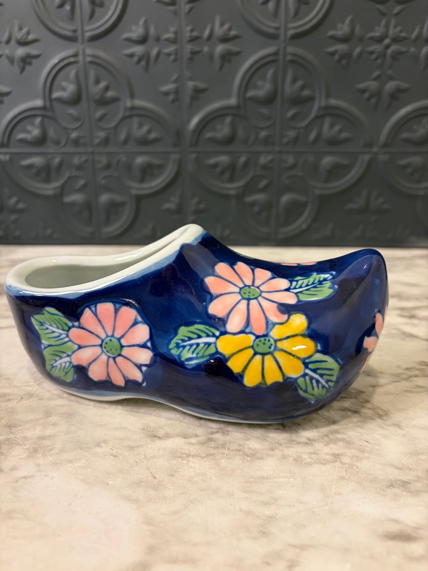 Ceramic Clog Blue with Flowers