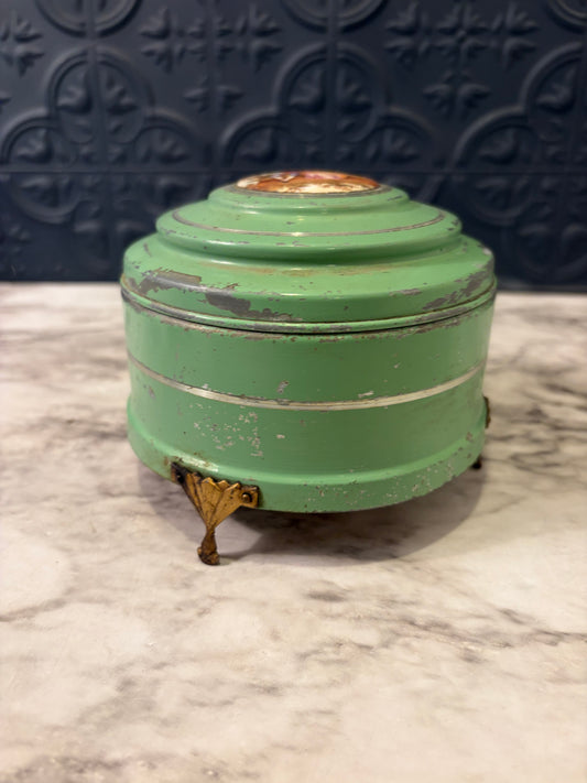 Teal Metal Antique Powder Box