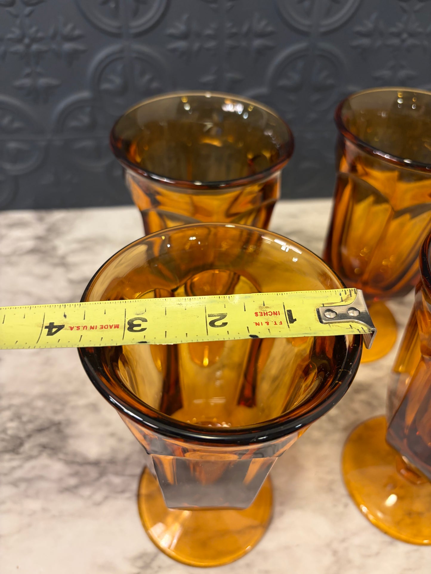Amber Glass Goblets Old Williamsburg Pattern x4