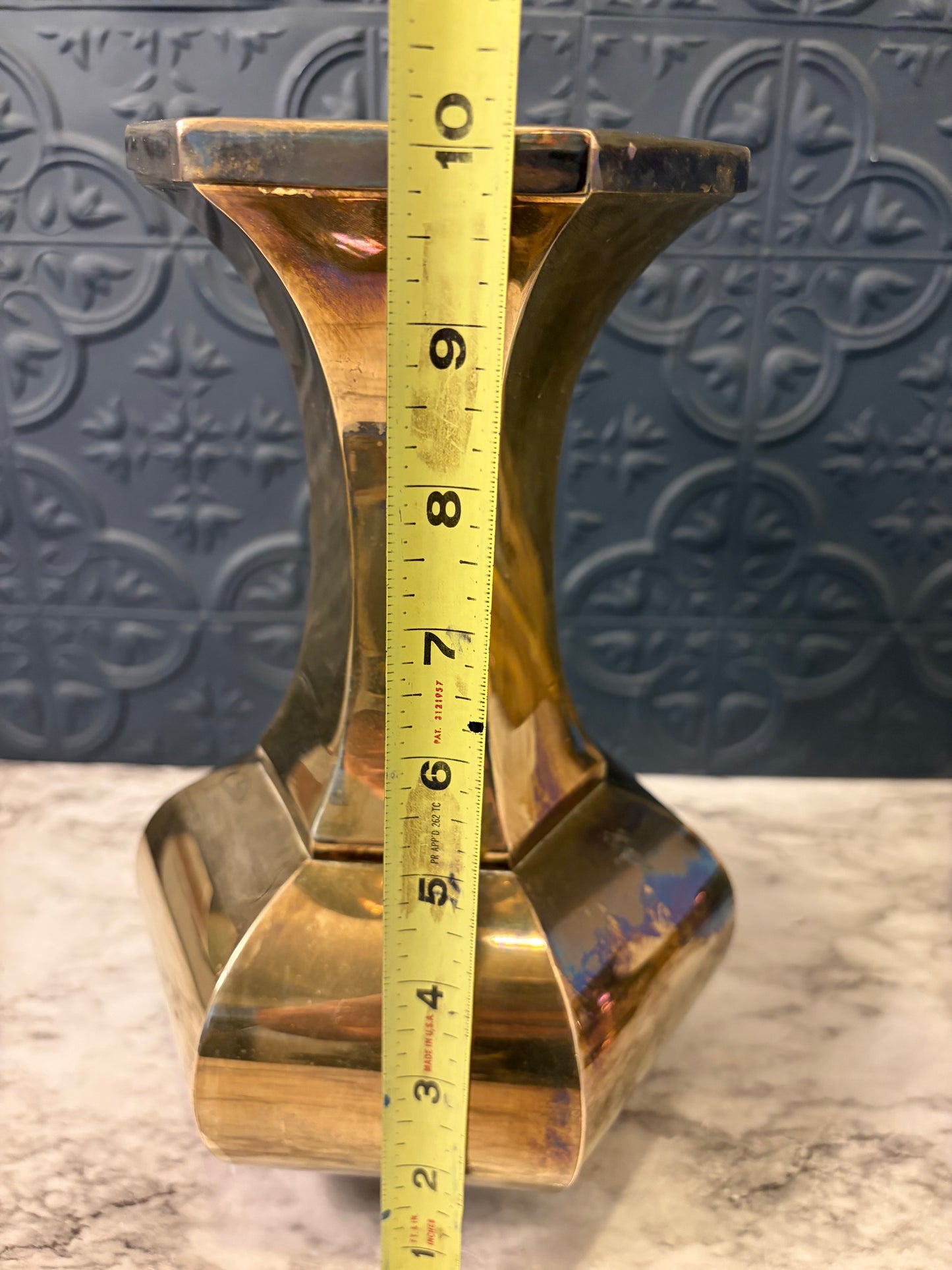 Six Sided Brass Vase with Lid