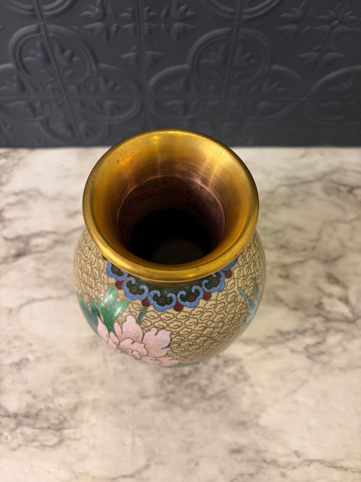 Chinese Cloisonne Vase Pink Peony