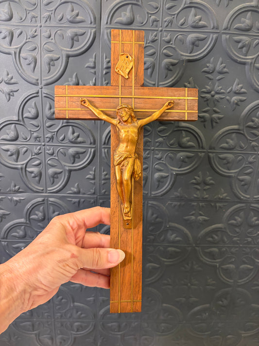 Crucifix with Brass Inlay