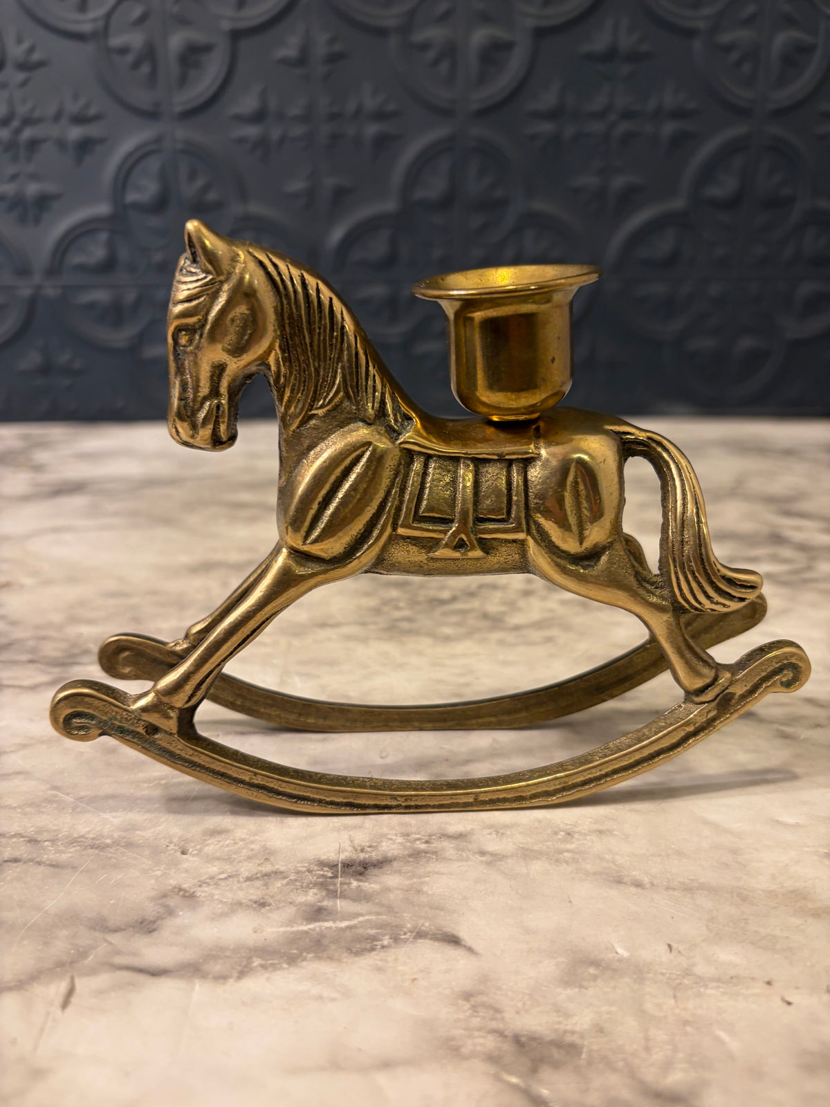Brass Rocking Horse Candle Holder