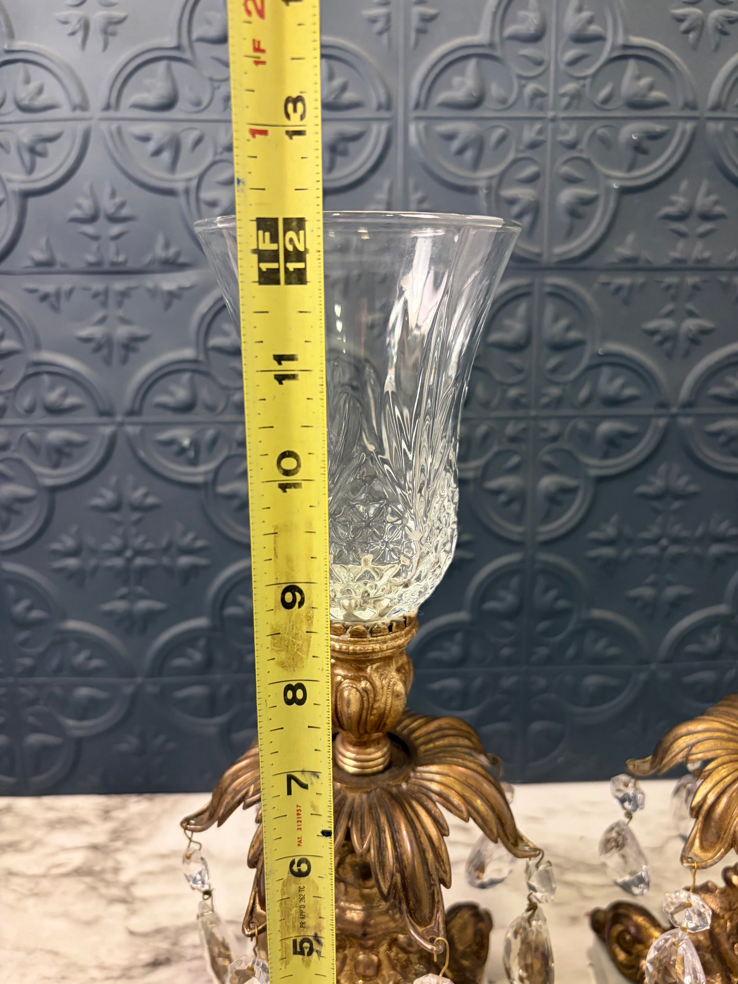 Hollywood Recency Set of 2 Candle Hurricane Candleholder with Crystals