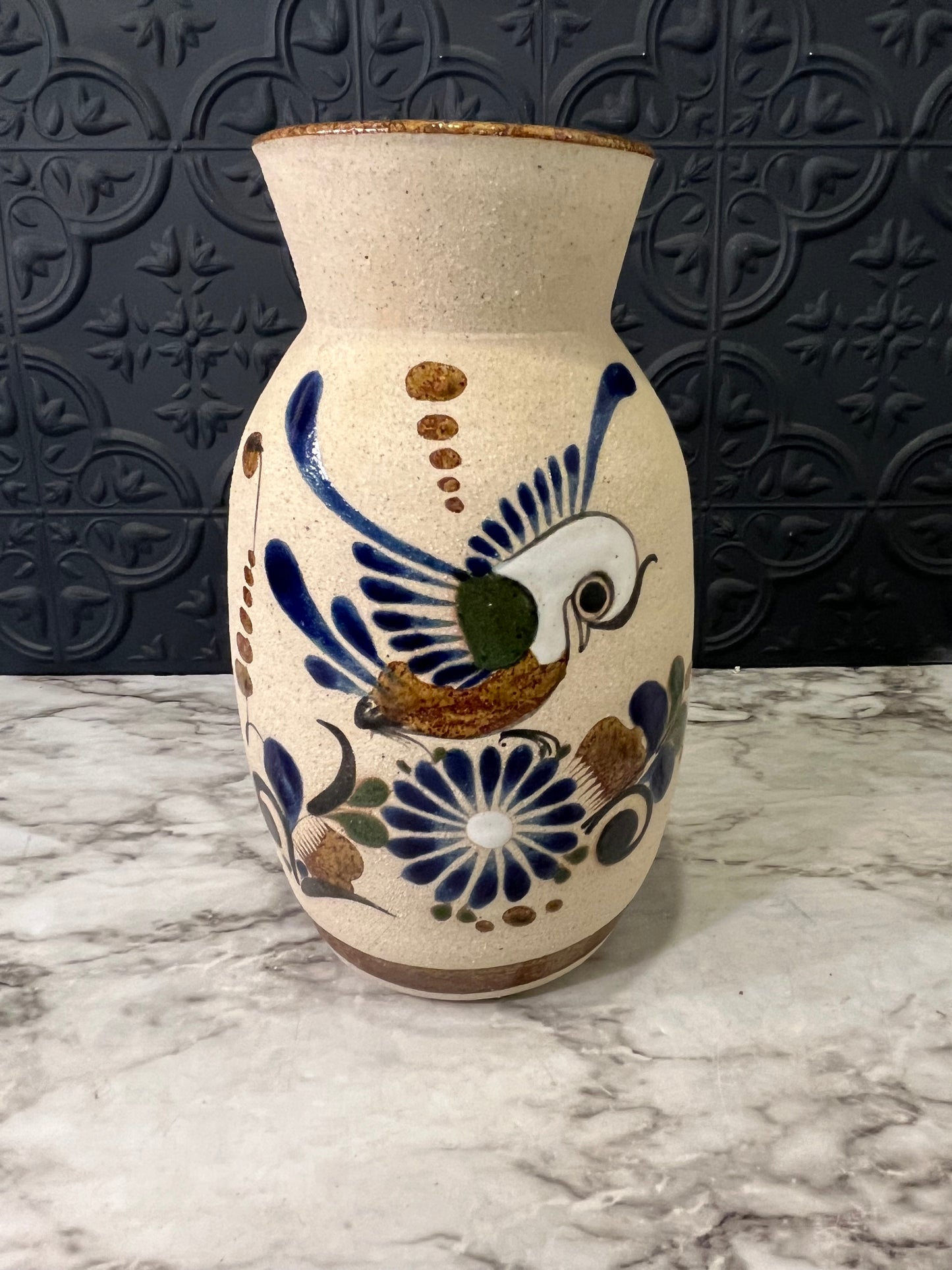 Mexican Pottery Vase with Flying Bird