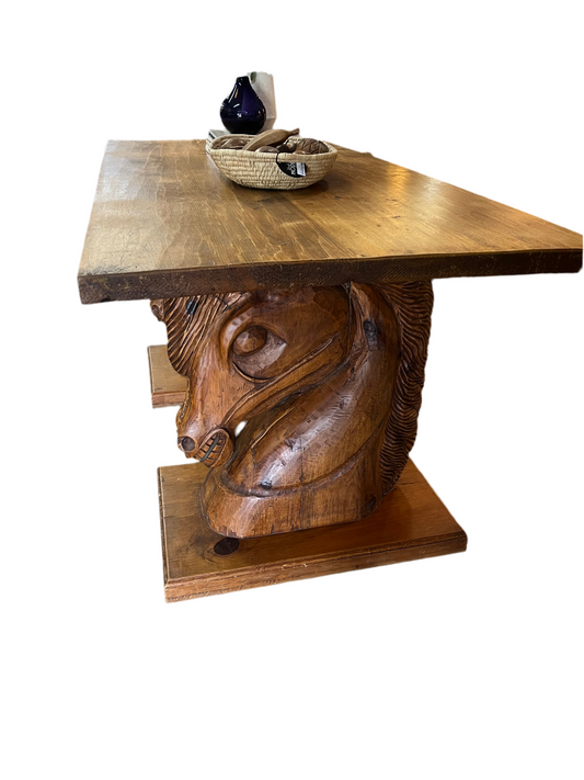 Wood Carved Horse Head Table