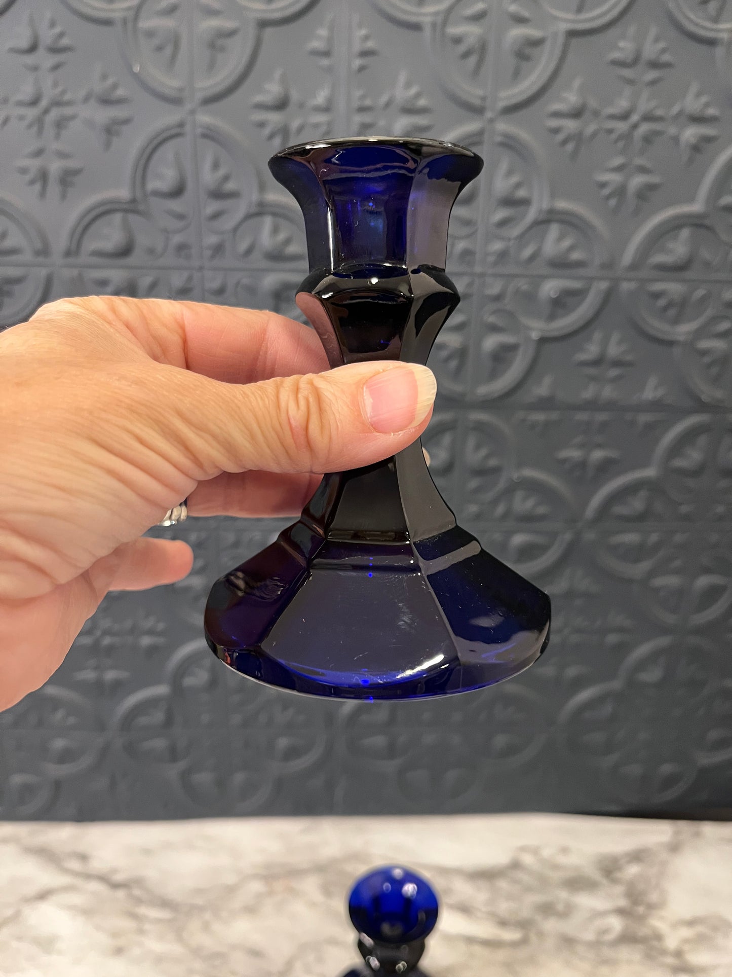 Cobalt Blue Glass candle holders x2