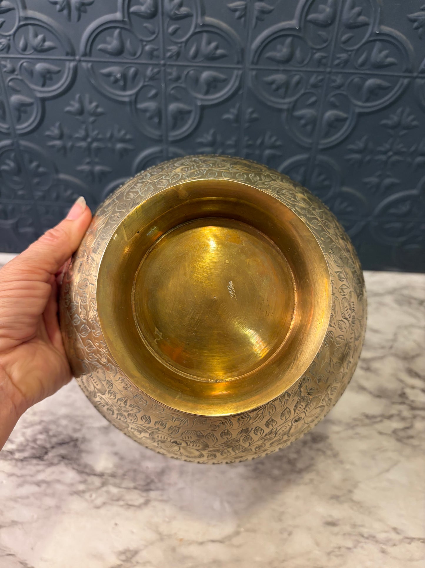 Etched Brass Pedestal Bowl 7.5" Round