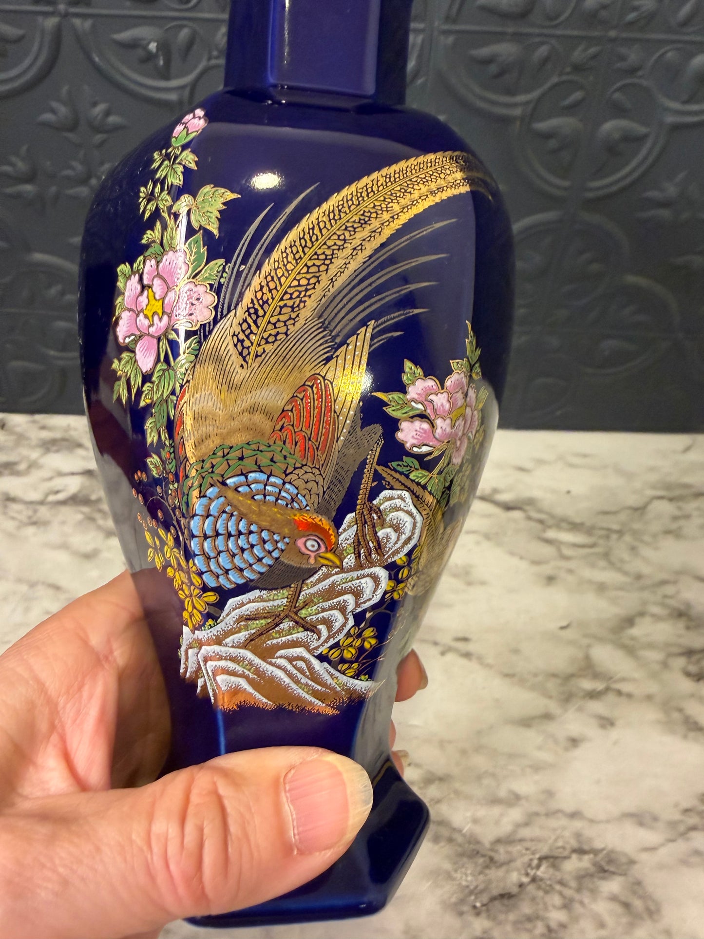 8" Blue Vase with Pheasant