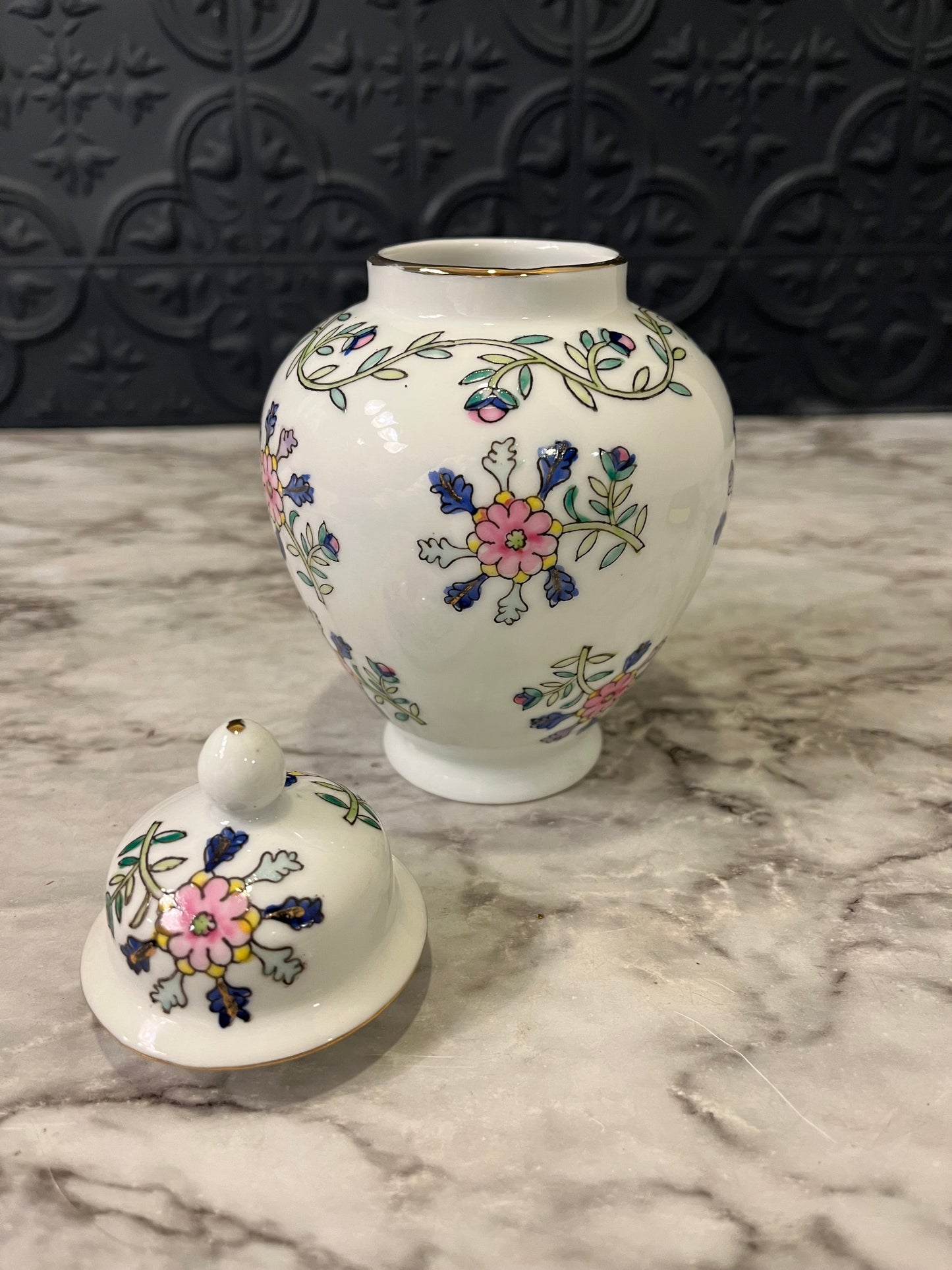 Pink and Blue Ginger jar with flowers small