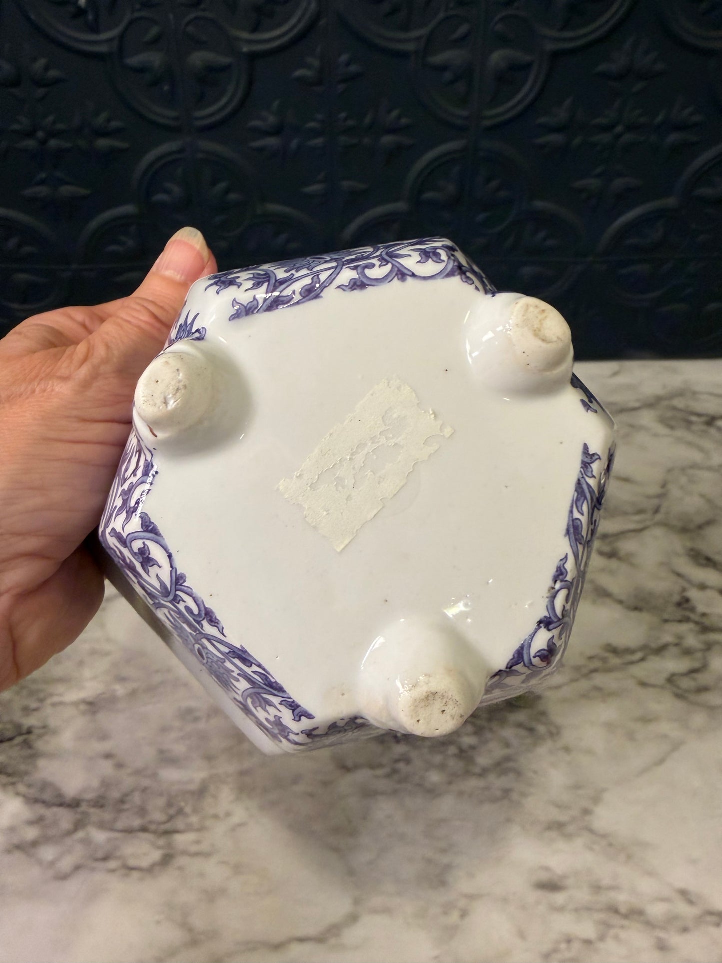 Hexagon Blue and White Planter