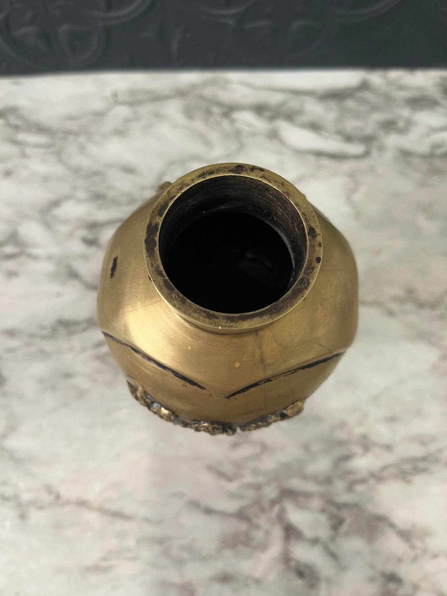 Antique Japanese Brass Vase with Botanicals