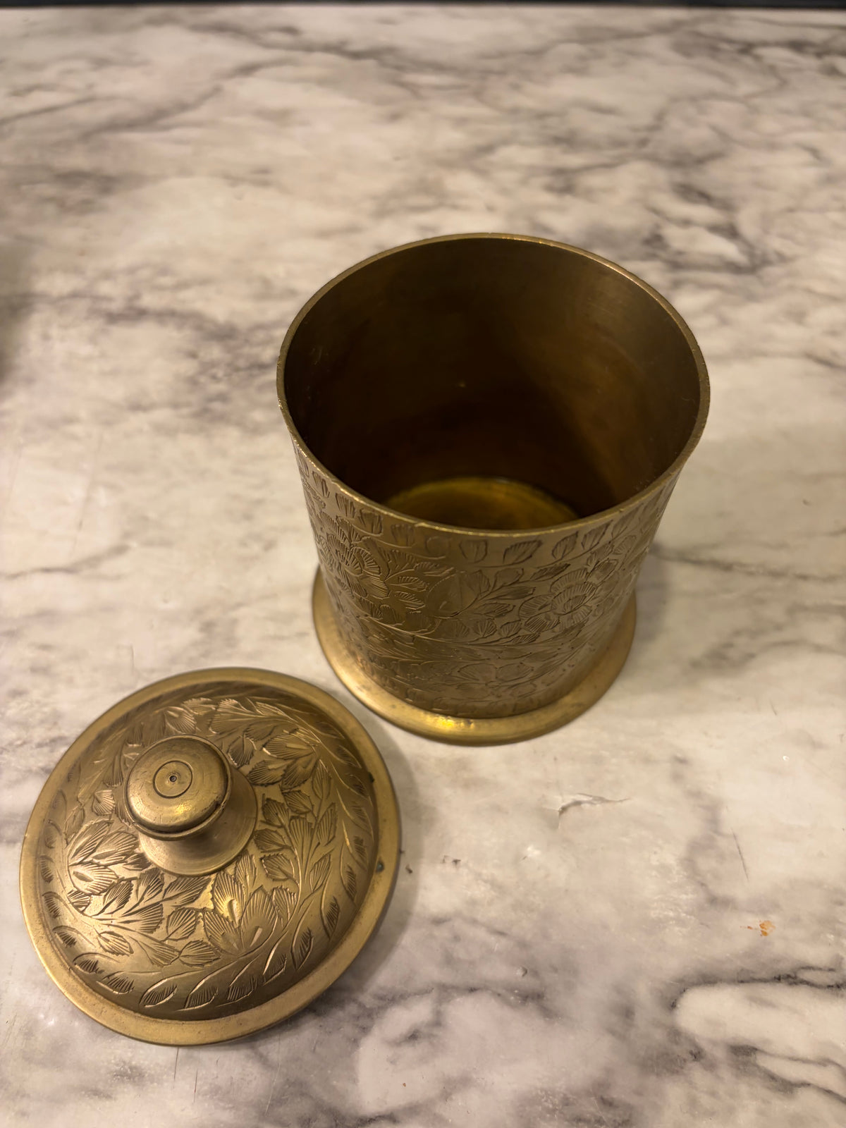 4.5" Etched Brass Canister with Leaves