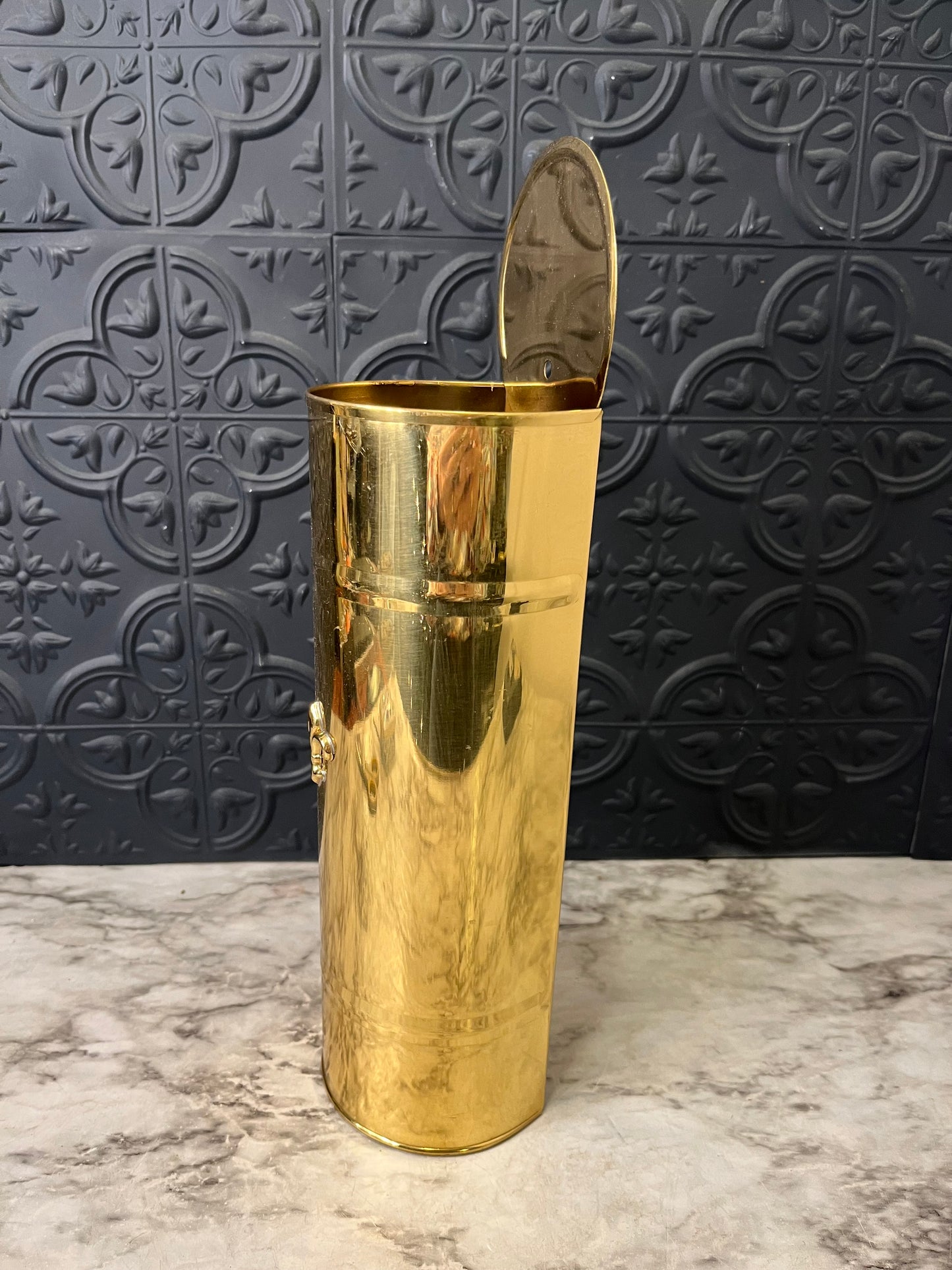 Brass Matchstick Holder with Fleur de lis symbol