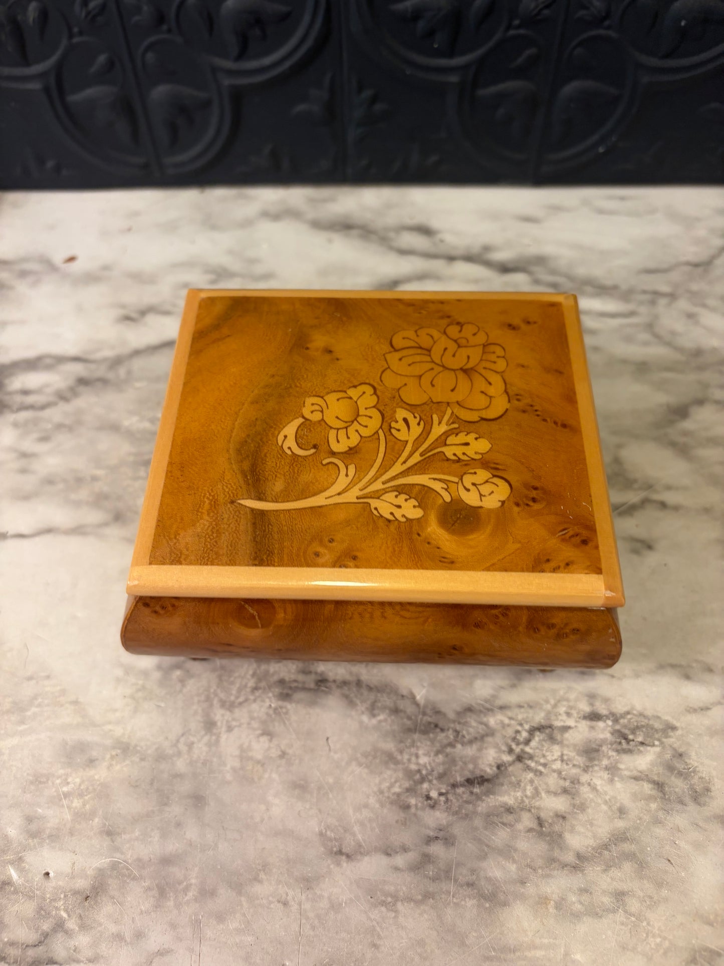 Italian Handcrafted Burl Wood Musical Ring Box