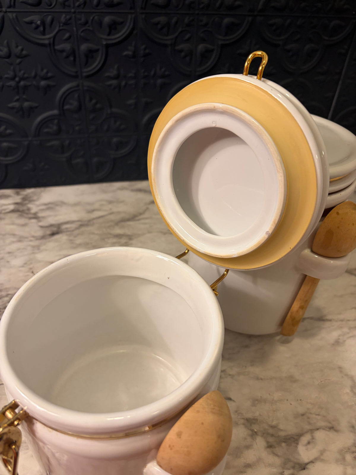White Canister with Scoop  Set of 2