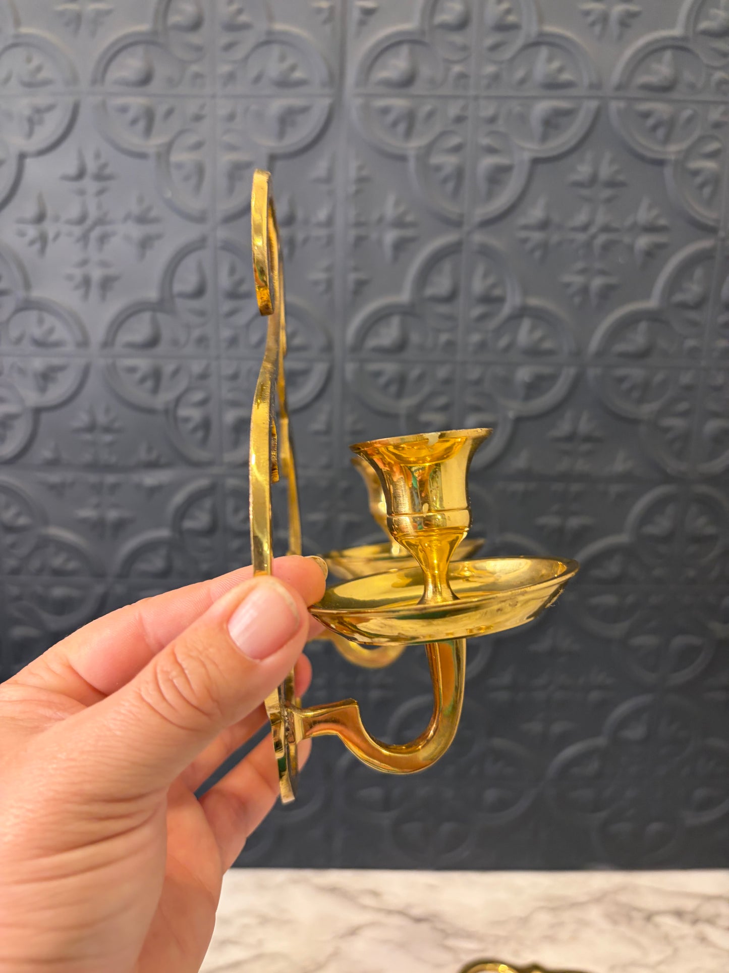 Hollywood Regency Double Brass Candle Sconce Set of 2