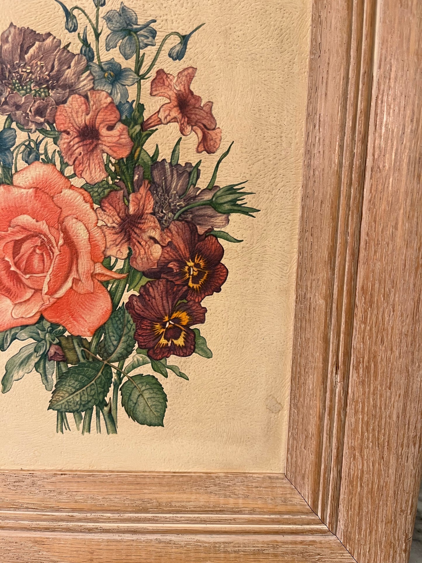 Vintage Light Wood Framed Floral