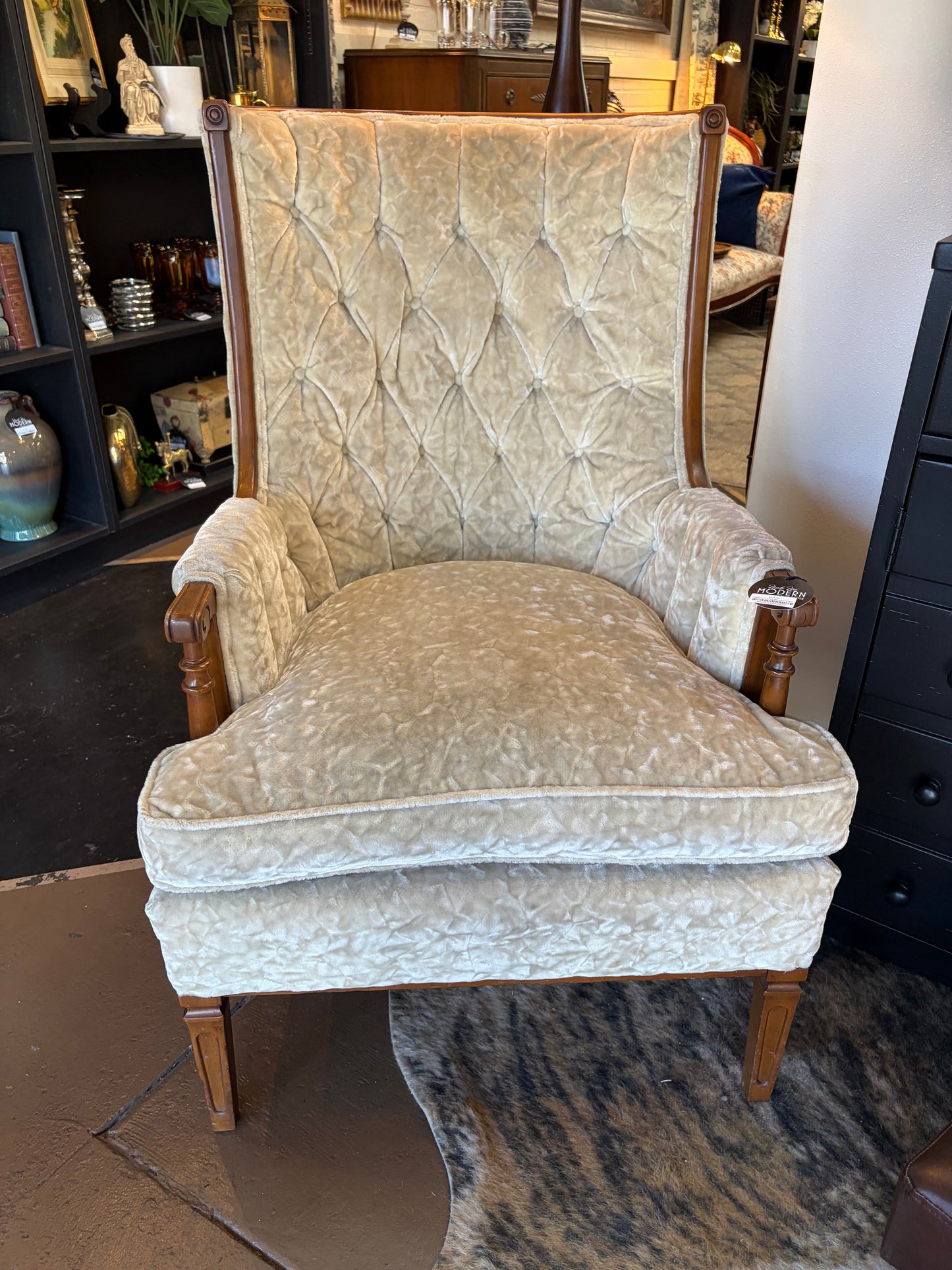 Cream Crushed Velved Curved Back Arm Chair