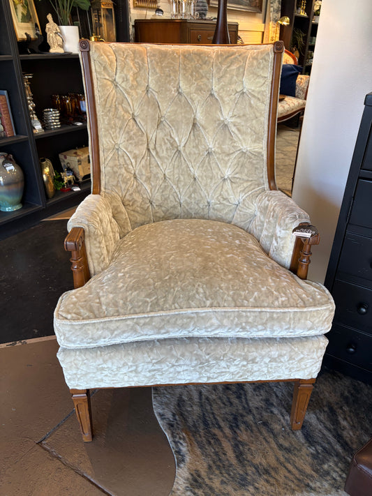 Cream Crushed Velved Curved Back Arm Chair