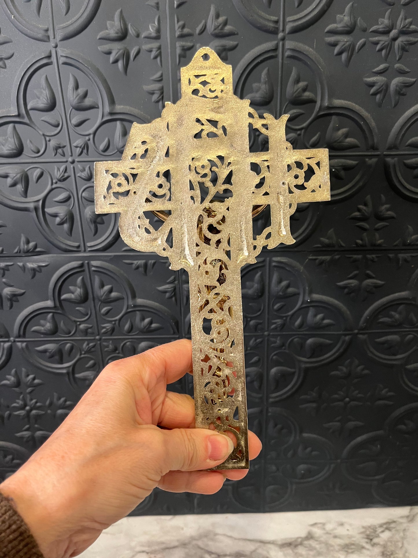 Vintage Gold Tone Filigree Ihs Cross
