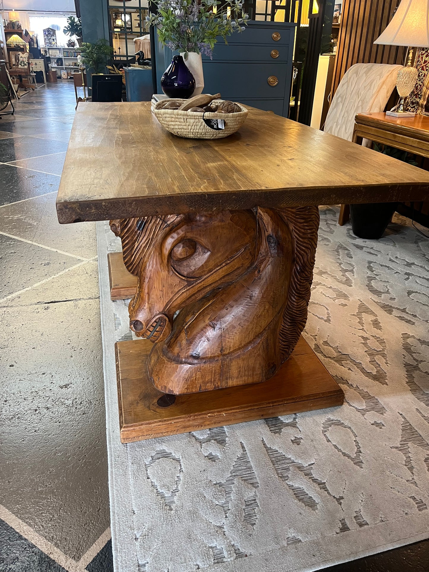 Wood Carved Horse Head Table