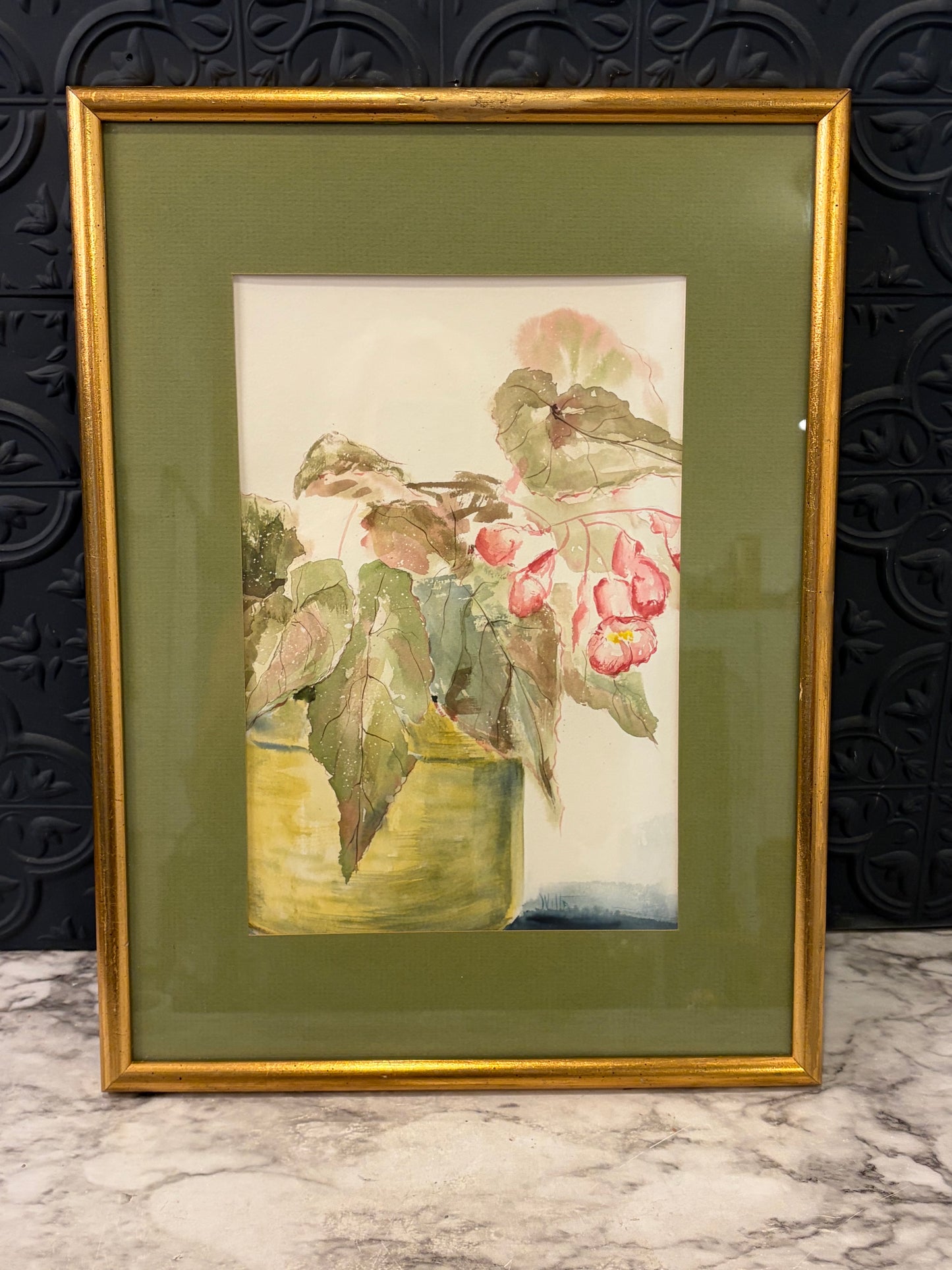 Original Watercolor of Pot with Flower