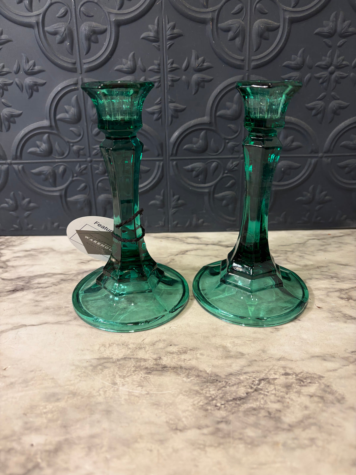 Set of Indiana Glass Green Glass Candle Holders