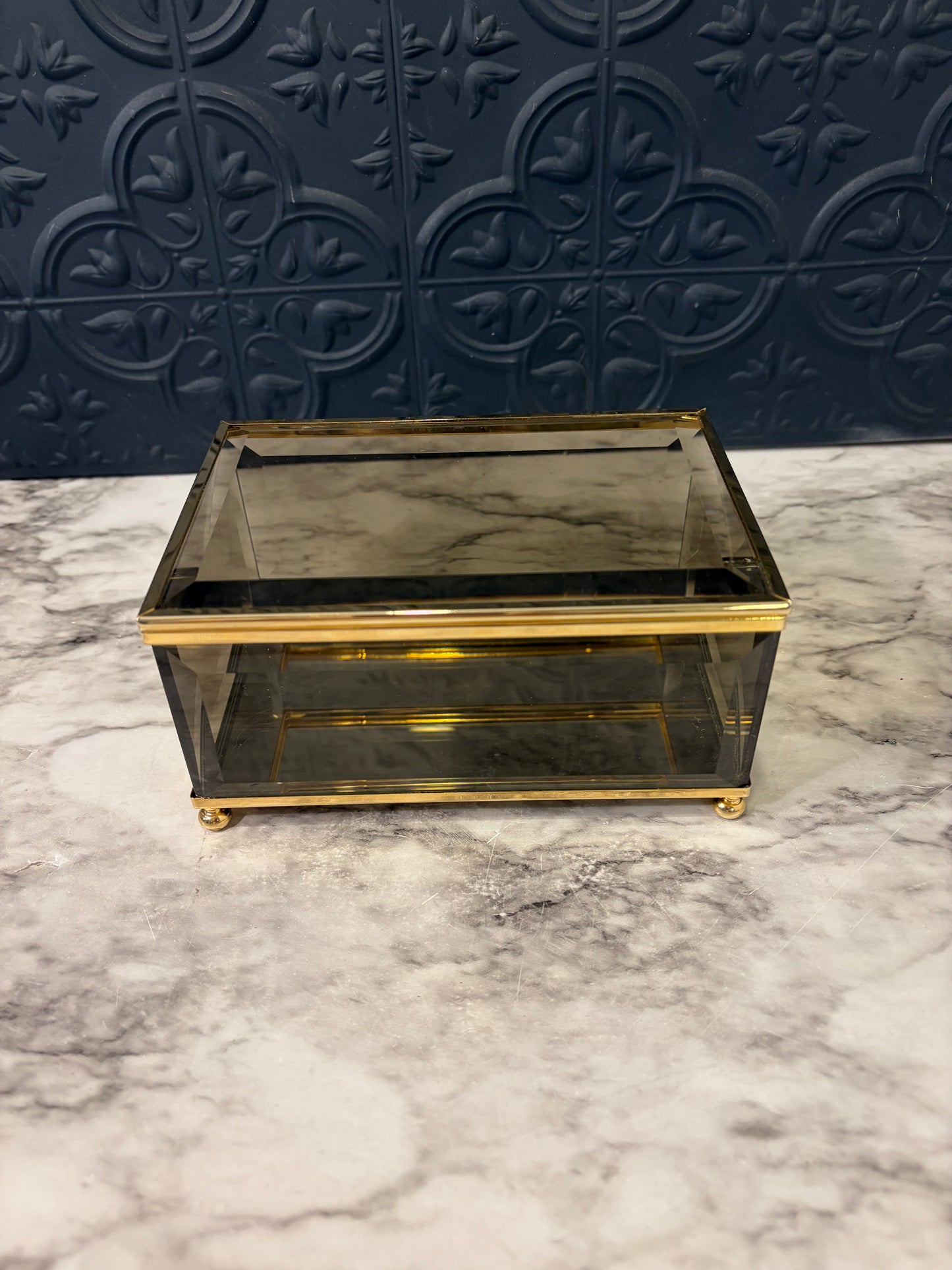 Smoke Glass and Brass Rectangle Box